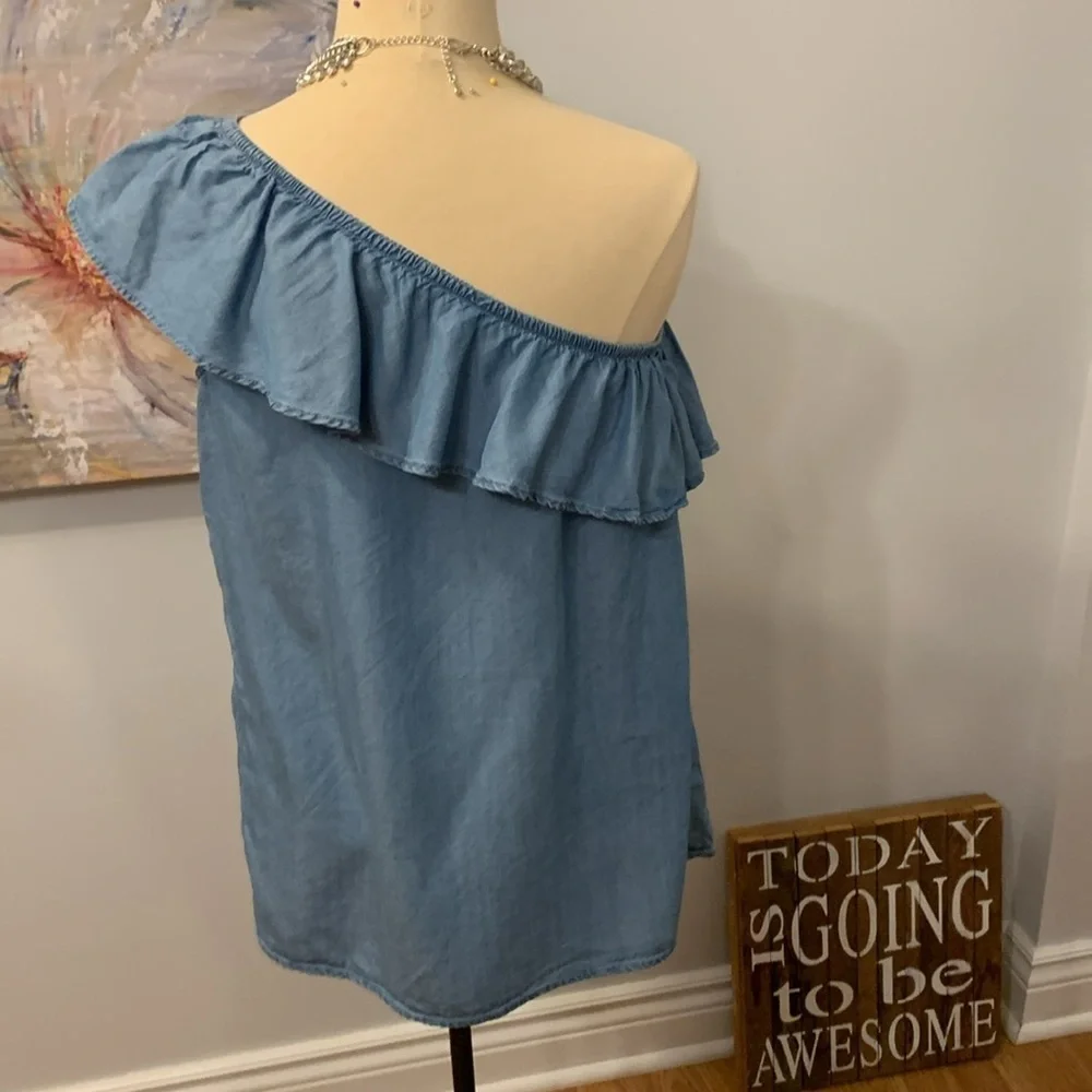 Old Navy Blue One-Shoulder Top- Lightweight Denim - Picture 3 of 7